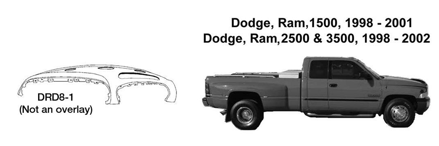 Dodge Trucks Ram 1500, 2500, 3500 Dash Replacement 1998 1999 2001 2002 DRD8-1
