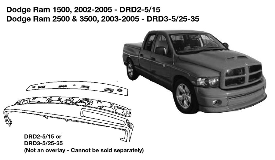 Dodge Trucks Ram 1500, 2500, 3500 Dash Replacement 2002 2003 2004 2005 DRD2-5/15